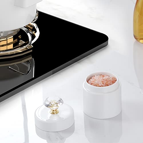 Ontube Porcelain Cotton Swabs Holder Organizer With Crystal Lid And Easy To Clean, White (Gold Lid,Set Of 1) #TOP4