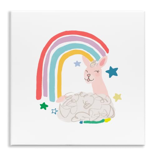 Smiling Sheep Rainbow Stars, 12 x 12 Inch Mounted Print on Wall Plaque