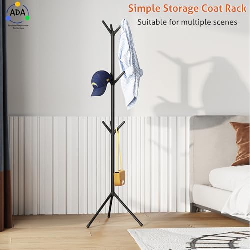 Image of ADA Metal Premium Freestanding Coat Rack with 9 Hooks|Coat Hanger Stand|Coat Tree Clothes Stand for Hats, Bags, Jacket, Umbrella for Entryway, Hallway, Bedroom, Office - Black, 460 x 460 x 1700 mm