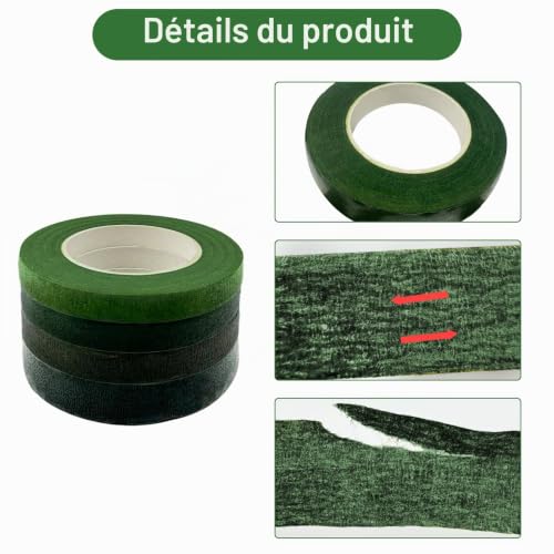 8 Rouleaux Floratape HXC 216 Mètres Vert Scotch Fleuriste Ruban Auto-adhésif en Papier Floral Tape pour Emballage de Tiges de Bouquet et Loisirs Créatifs(27 mètres/Rouleau) – vue 3