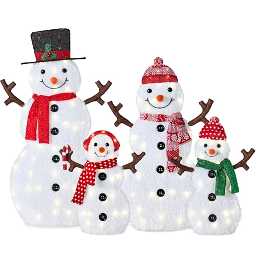 Best Choice Products 4ft 4-Piece 2D Lighted Christmas Snowman Family Set, Large Outdoor Yard Decor...