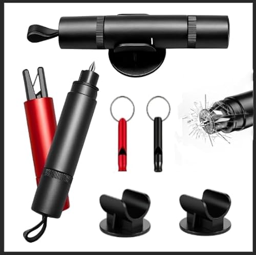 Ridwiwa 2 Pcs Car Safety Hammer, 2 in 1 Window Breaker Emergency Escape Tool with Seatbelt Cutter and 2 Whistles Compact Car Glass Breaker for Vehicle Emergency Situations
