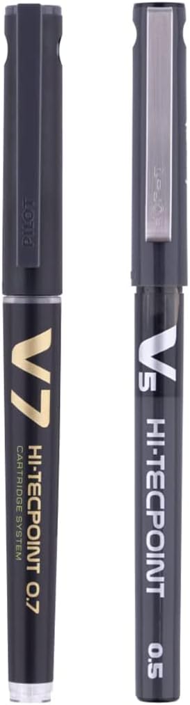 V7 Hi-Tecpoint Roller Ball Pen with Cartridge System - 2 Black Pens, 4 Black Cartridges, Hi-Tecpoint V5 Pen, Black (Pack of 12)