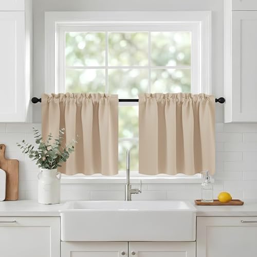 NICETOWN RV Curtains for Small Window, Light Bloacking Thermal Insulated Elegant Rod Pocket Privacy Curtain Tiers for Home Office Thanksgiving, Set of