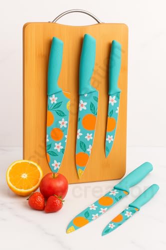 New Professional Stainless Steel 3 Piece Kitchen Knife Set Printed Knife Set Meat Knife with Sharp Blade with Ergonomic Handle for Kitchen (Blue + Wooden Chopping Board) New Professional Stainless Steel 3 Piece Kitchen Knife Set Printed Knife Set Meat Knife with Sharp Blade with Ergonomic Handle for Kitchen (Blue + Wooden Chopping Board)