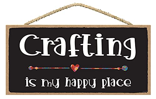Crafting Is My Happy Place Sign - Craft Room - Craft Room Decor - Craft Room Quotes - Craft Room Decorations - Decorative Hanging Wall Signs #TOP16