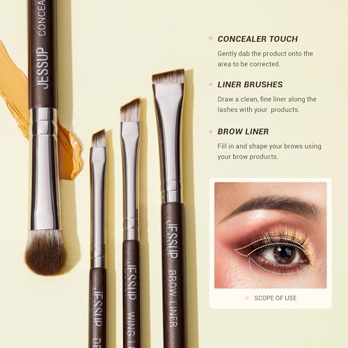 Jessup Brochas de Maquillaje Ojos Profesional 15pzs Marrón Pincele Maquillaje para Sombra,Delineador,Mezclar Ojo Sintéticas Primera Calidad, T499 - imagen 5