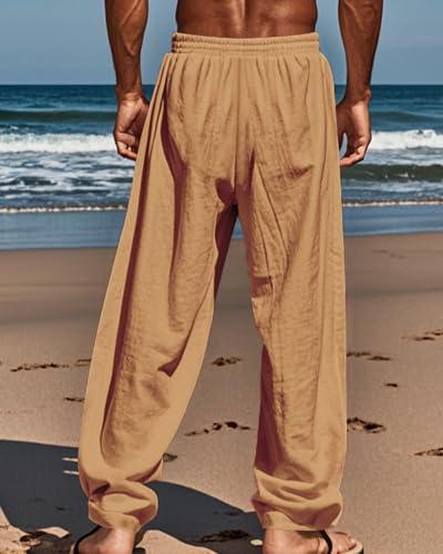Linen Pants for Men Casual Coconut Tree Print Wide Leg Drawstring Pants 2025 Baggy Fall Yoga Beach Trousers3