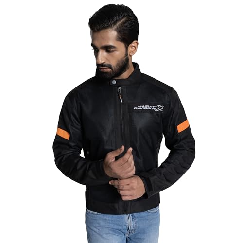 Image of HARLEY-DAVIDSON X UrbanX Edge Riding Jacket for Men | 100% Polyester with Breathable Mesh Lining | Protector Compartments for Elbow, Shoulder & Back | Comfortable & Stylish Motorcycle Jacket