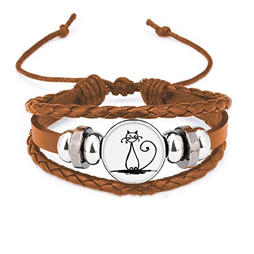 Bracelet en cuir pendentif chat queue bouclée bijou fantaisie