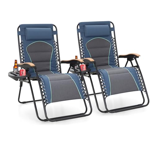 Sophia & William Oversized XXL Zero Gravity Chair Set of 2, Outdoor Recliner Zero Gravity Lounge Chair Outdoor Gravity Chair with Free Cup Holder, Supports 400 LBS (Blue)