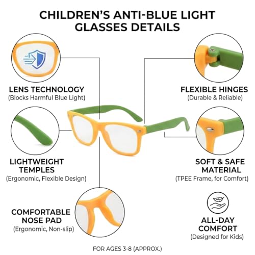 Image of Kids Blue Light Blocking Glasses Rectangle Digital Boys Girl Age for 5-12