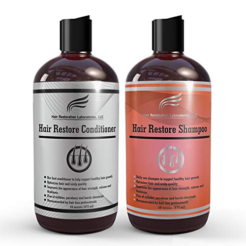Hair Restoration Laboratories Hair Restore Shampoo and Conditioner Set, DHT Blocker to Prevent Hair Loss, Sulfate Free, Effective Daily Use Hair Thickens Thinning Hair for Men and Women, 16 oz