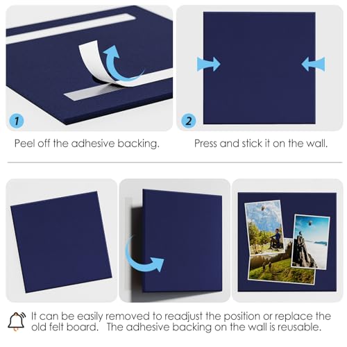 Image of MaxGear Felt Bulletin Board 48 inch x 36 inch, Dark Blue Felt Wall Tiles Wall Decor