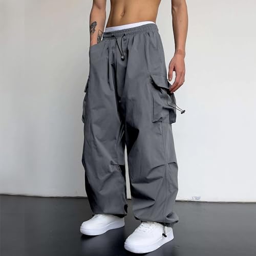 Men's Baggy Cargo Pants Streetwear Lightweight Casual Parachute Pant Athletic Drawstring Harem Joggers with Pockets4
