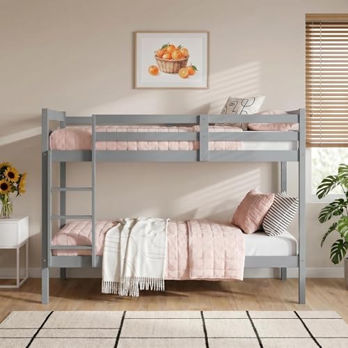 Panana Single Wooden Bunk Bed Frame 3FT Twin Sleeper Solid Pine Platform Bed (Grey Single Bunk)