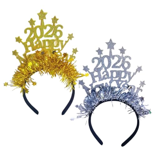 Yhsioaklo Diadema para el Año Nuevo y la víspera de Año Nuevo - 2 Piezas Decoraciones Festivas, Accesorios para Fiesta de Nochevieja 2026 | Para eventos familiares y fiestas y celebraciones alegría