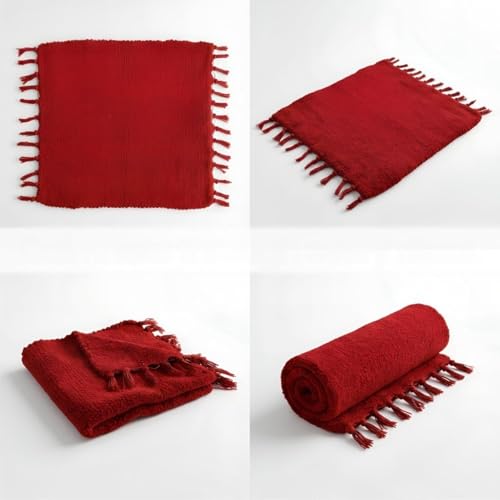 Image of Pooja Pure Cotton Hand Knitted Reversible Aasan Mat (Red, 19 inchx19 inch | 48x48cm)