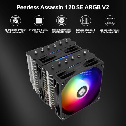 Image of Thermalright Peerless Assassin 120 SE ARGB V2 CPU Cooler, 1850RPM | 6 Heat Pipes, Dual 120mm PWM Fans, for AMD AM4 /AM5 and Intel LGA1851 /1700