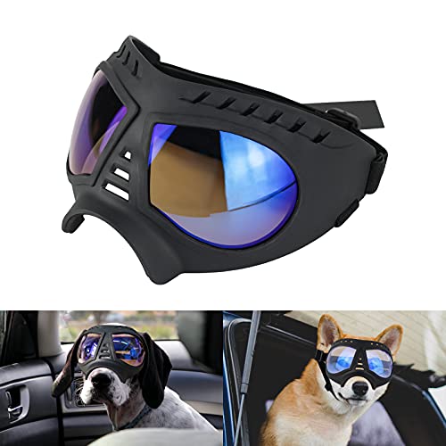 PETLESO Hundebrille Sonnenbrille für Große Hunde Anti-UV Sonnenbrille Winddicht Schneedichte Weiche Brillenfassung für Hunde mit Augen Schützen Blau