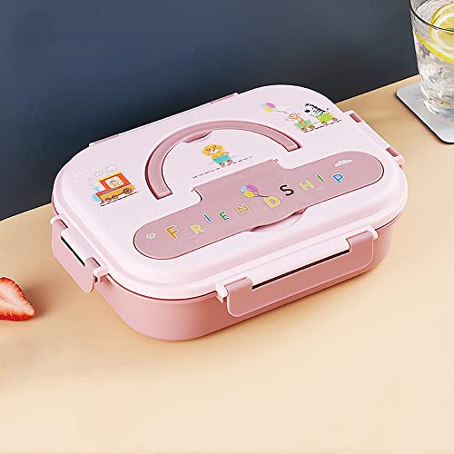 Junior Bento Lunch Box für Kinder -316 Edelstahl Leakproof Lunch Container für Mädchen, Jungen, Kleinkinder mit 4 Fächern Portionen Lunch Box mit Geschirr rosa Cover