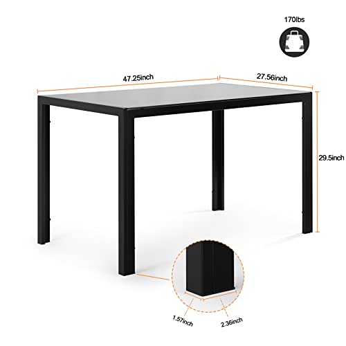 Dining Table Home Furniture Kitchen Dining Table With Glass Tabletop Metal Frame Modern Standing Desk Rectangular Computer Desk For Home Office Dining Room Kitchen Dinette Compact Space, Black #TOP2