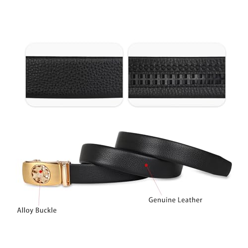 Image of Aurolran Men&Womens Leather Dress Belt Business Automatic Buckle Belt Color-Black Silver Gold