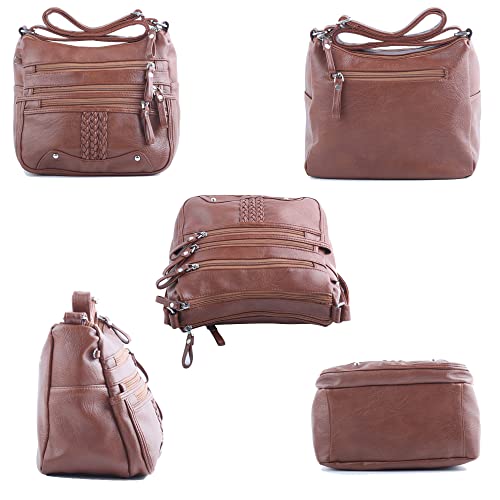 Image of ELDA 10 Pockets Crossbody Purse for Women Medium Pocketbooks Ladies Soft PU Leather Shoulder Bag Ladies Top Handle Satchel