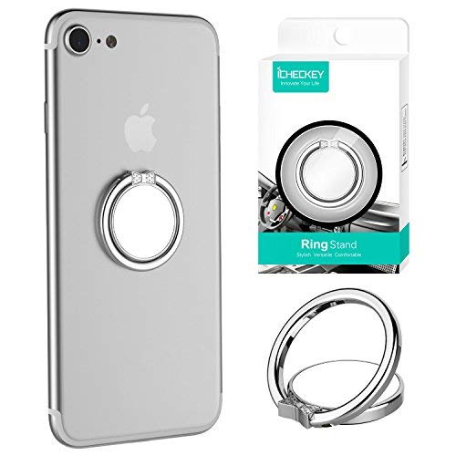 ICHECKEY Mirror Series Multifunctional Cell Phone Ring Stand Holder 360° Rotation Finger Grip Ring Universal Stand for Mobile Phone - Bowknot Silver