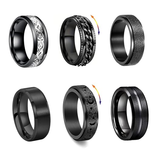 6 PCS Bague Hommes Acier Inoxydable, Anneau de tourniquet en acier inoxydable, Bagues Mat Poli Noeud Celtique Anneaux Mariage Bagues Anti Stress en Aciere...
