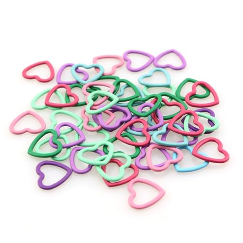 Caishun 50PCS Colourful Heart Metal Needle Markers Knitting Needle Rings Sweater Marker Ring Knitting Tool Open Loop with Storage Box for Crocheted Clothing Label and DIY Craft Project