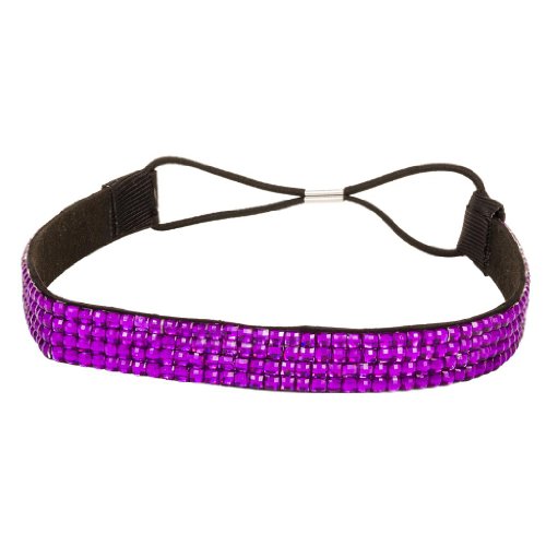 Purple Crystal Rhinestone 4 Row Elastic Stretch Hair Band Headband