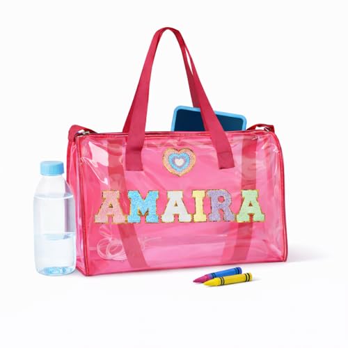 Image of AICA Personalized Name Embroidered Letters & Patch Duffle Bag for Kids Boys & Girls Age 1-18 Years Age Group (Pink) | Gift for Boys Girls Kids