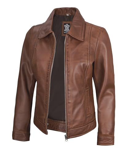Fjackets Women’s Lambskin Leather Shirt Collar Jacket