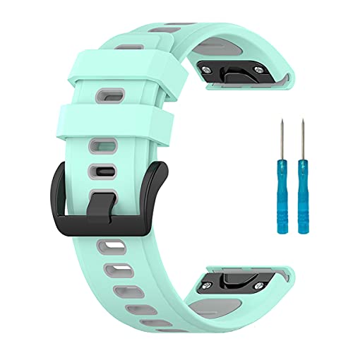 ガーミン用 Fenix 7X / Enduro 2 / Fenix 6X / Descent Mk2 / Descent Mk2i用 バンド 交換バンド 26mm SOOYEEH QuickFit ストラップ シリコン製 柔らかい スポーツ 交換用ベルト 耐衝撃 防汗 (レイクブルー+グレー)