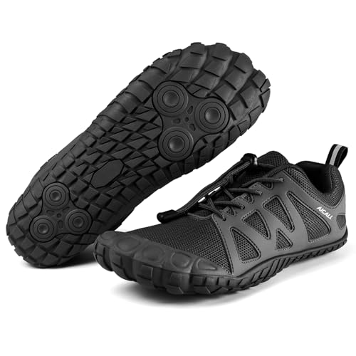 AICALL Barefoot Shoes Uomo Trekking Trail Running Scarpe Acqua Scarpe Barefoot Scarpe da Palestra Traspiranti Scarpe da Scoglio Punta Larga e Suola a Goccia Zero Scarpe da Immersione Uomo(Nero,40 EU)