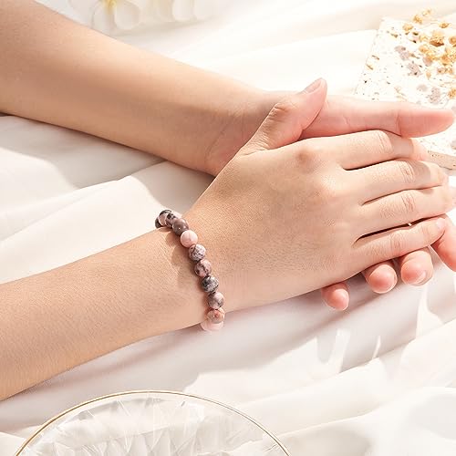 Seyaa Bracelet for Women, Pink Zebra Jasper Bracelet, Birthday Valentines Day Gift for Her Teen, Natural Crystal Stone4