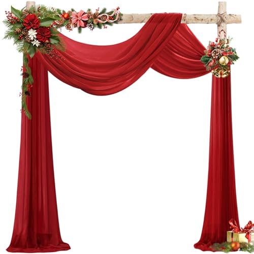 VOK Red Wedding Arch Draping Fabric Chiffon Fabric 29in x 18Ft Sheer Chiffon Outdoor Curtain for Wedding Ceremony Birthday Party Decoration (Red 1 Panel)