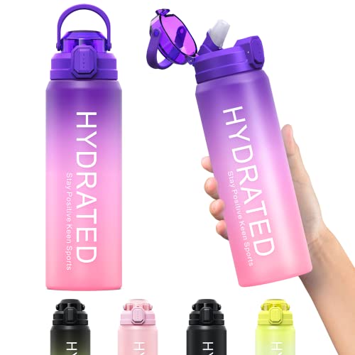 Y&3 32Oz Water Bottle With Straw & Time Marker, Motivational Water Bottle With Handle, Leakproof, Tritan Bpa Free Water Jug, For Fitness, Gym, Outdoor (Purple Pink Gradient) #TOP6