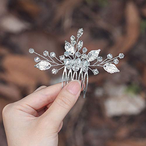 Unicra Bride Silver Wedding Hair Comb Leaf Bridal Side Comb Sparkly Crystal Hair Piece Rhinestone Hair Accessorie For Women And Girls (A-Silver) #TOP1