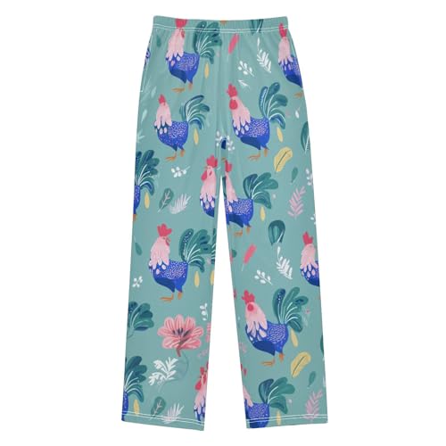 Cock Floral Boys Long Pants Soft Trousers Elastic Waist Kids Lounge Bottoms with Pockets S-XL