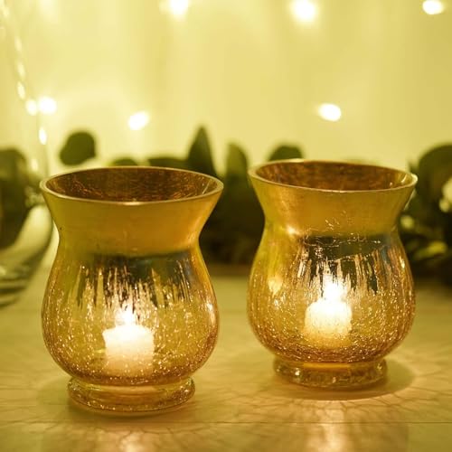 Efavormart VASE_A27_6_GOLD Efavormart Pack Of 2 6 Inch Tall Handmade Gold Foil Crackle Glass Vases Hurricane Candle Holders thumb #4
