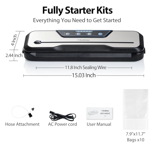 Image of Automatic Food Vacuum Sealer Machine, Beelicious 8-In-1 Food Vacuum Saver with Starter Kits, Pulse Function, Moist & Dry Mode and External VAC for Jars and Containers, Silver Gray