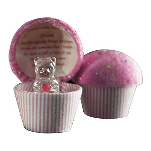 Usave Pink Cupcake Box Gift Cute Glass Teddy Bear Mum Mummy Poem Inside Lid Cover