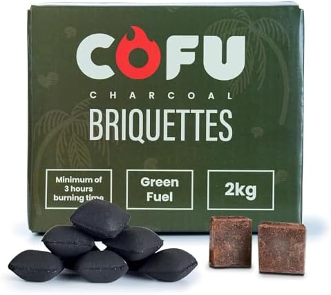 Coconut Shell 2 Kg Charcoal Coal Briquettes Cubes for Barbeque Grill Set for Home, Koila Outdoor Cooking Charcol for BBQ Koyla Griller (2 kg) with 2 pcs of Fire Starter Cubes for Ignition
