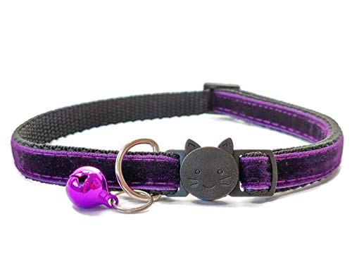 Velvet Cat Collars with Bell, Deep Purple Velvet, Cat Collar (14cm - 24cm)