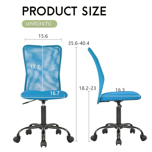 Image of BestOffice Ergonomic Office Chair Desk Chair Mesh Computer Chair Armless Back Support Modern Executive Rolling Swivel Chair with Lumbar Support（Blue）