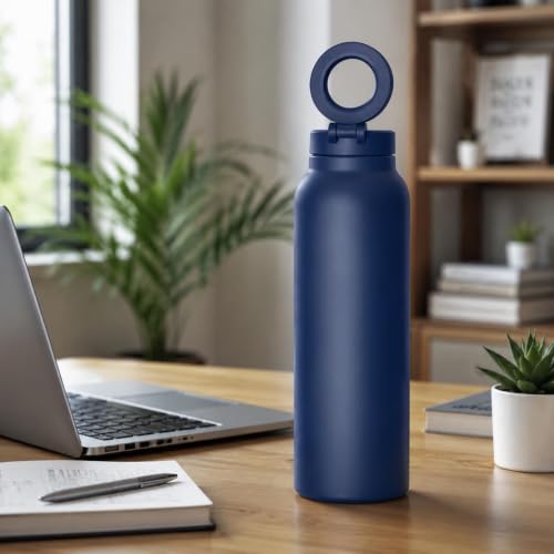 Image of Magnetic Phone Holder Water Bottle with Built-in Mobile Stand, Flip Lid and Carry Ring, Reusable Drinking Bottle for Gym, Travel, Office, Cycling, Workout and Everyday Hydration Needs