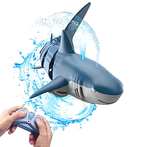 HTZKO Remote Control Toys for Kid Adult - RC Waterproof Shark Spray Water Boat Toy for Child Girl Boy Ages 4 5 6 7 8-12 for Outside Swimming Pool Party Bathtub Game Birthday Gift