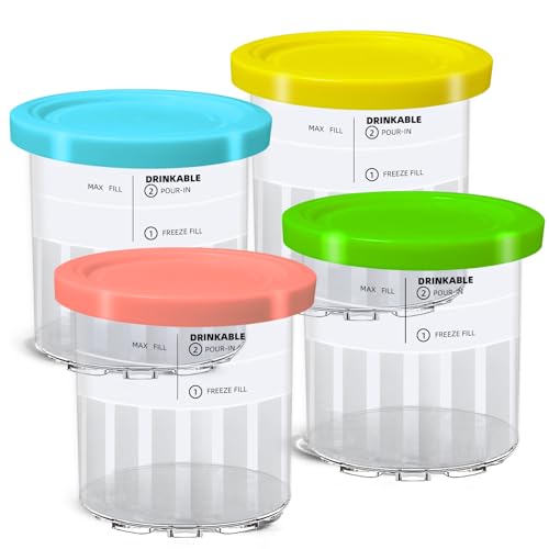 4 Stück Behälter für Ninja Creami Deluxe 680ML Ersatz Pints und Deckel für Ninja Creami NC500EU NC501EU Serie BPA-frei und Spülmaschinenfest Eismaschine Zubehör für Ice Cream Maker, Gelb/Rosa/Grün/Bla